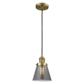 Innovations Lighting Small Cone Vintage Dimmable Led 6" Brushed Brass Mini Pendant With Smoked Glass 201C-BB-G63-LED